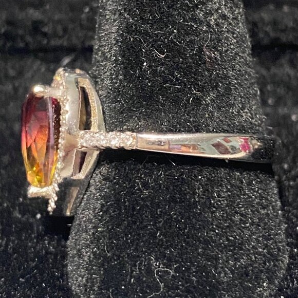 Ring Tourmaline Size 8 Pear-Shaped Tourmaline Stone 10mm x 8mm 38 CZ Cubic Zirco - Picture 2 of 15